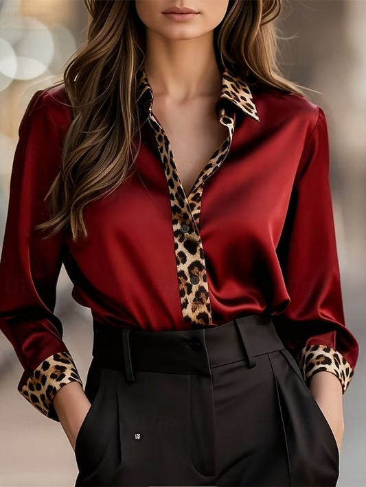 Women's Shirt Elegant Satin Top Blouse Ruched Patchwork