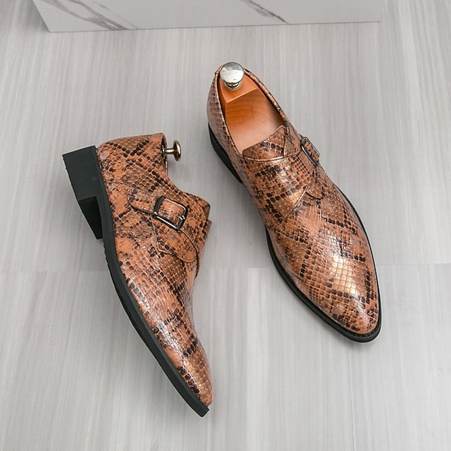 Shoes Monk Formal Classic – Snake Print Brown for Men Strap