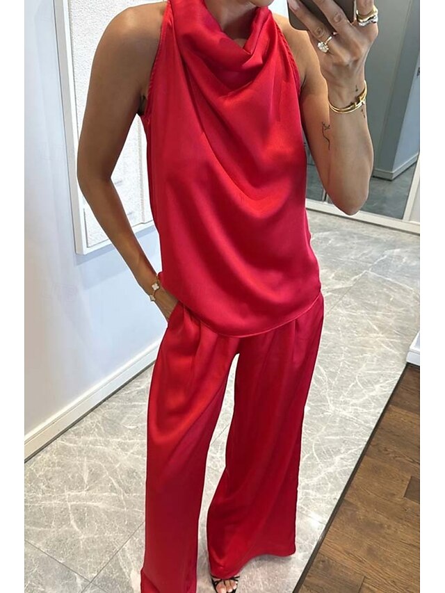 Women's Pants Sets Bolero Top Sleeveless Halter Neck Solid
