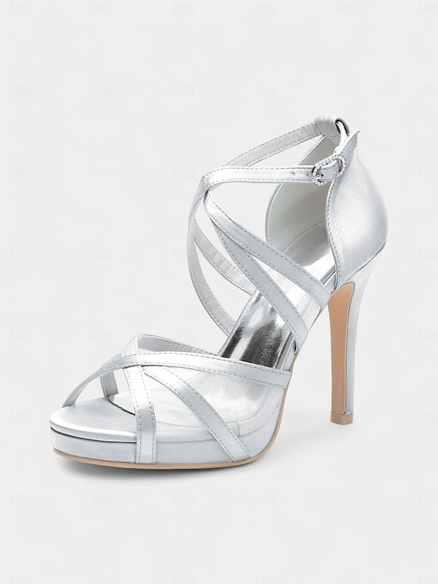 Heel with Satin Sandals High Cross Straps White Bridal Perfect -