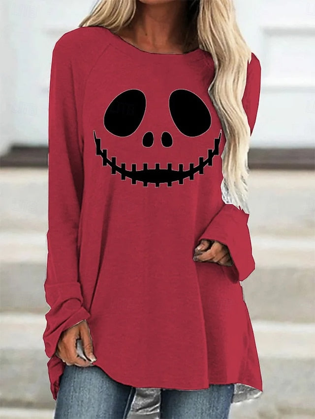 Women's T shirt Pumpkin Long Sleeve Graphic Ghost Vintage
