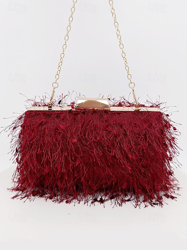 Chain Chic Strap Clutch Women's Evening with Feathered