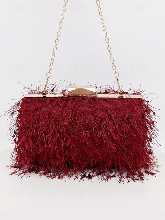 Chain Chic Strap Clutch Women's Evening with Feathered
