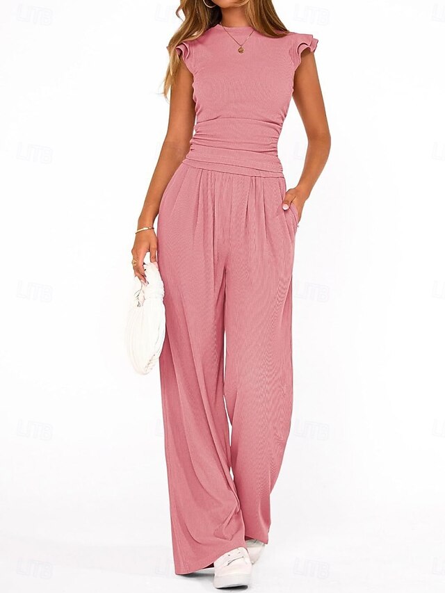 Women's Two Piece Sets Camis Pants Sets Sleeveless Round