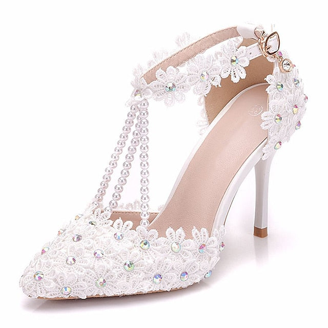 Shoes Heel Lace High Women's Bridal Pointed Wedding