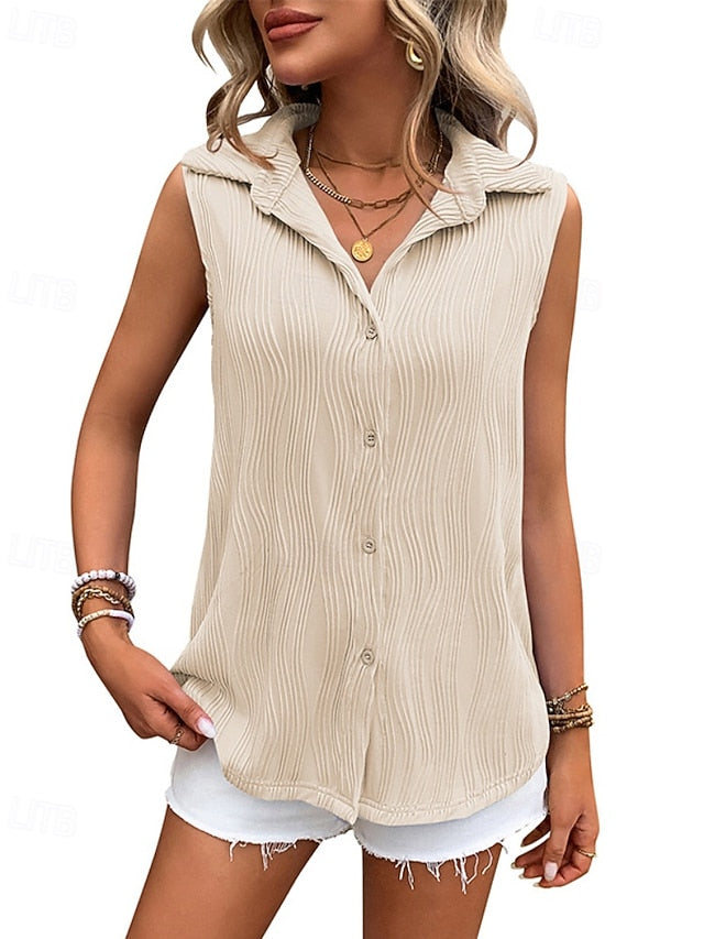 Women's Blouse Buttons Plain Active Casual Sleeveless Shirt