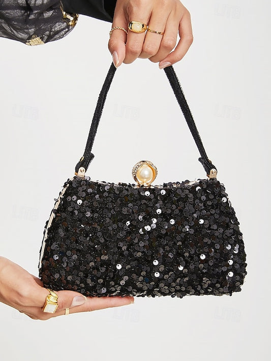 Black Pearl Clutch Sequin Accent Women's – with Evening