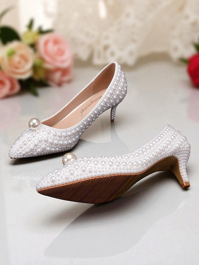 and Kitten Women's Matching Pumps Heel Pearl-Embellished
