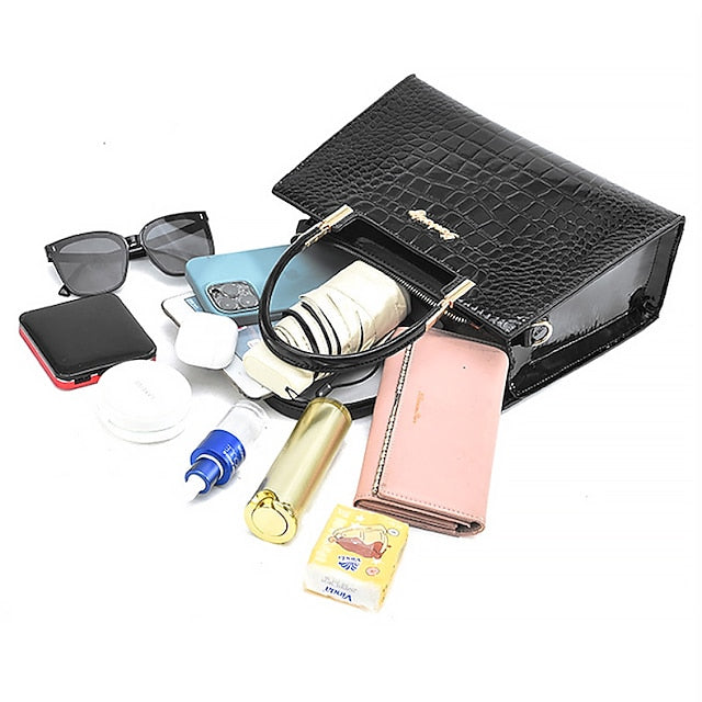 Sac à main élégant en cuir pour femme à motif crocodile noir |