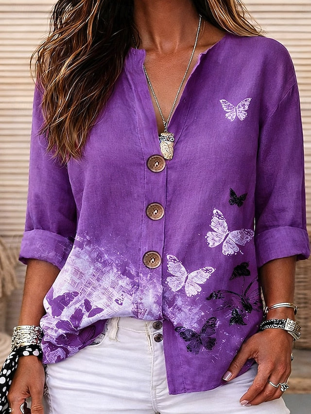 Women's Blouse Print Graphic Butterfly Elegant Vintage