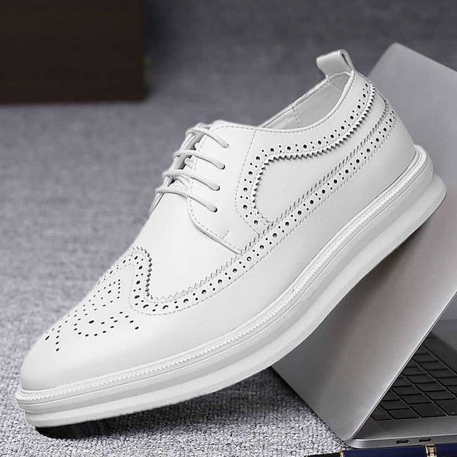 Shoes - White Derby Lace-Up Stylish Men's Leather Brogue