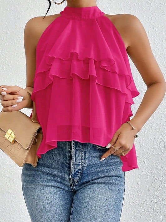 Women's Tank Top Tee Top Ruffle Solid Color Elegant Fashion