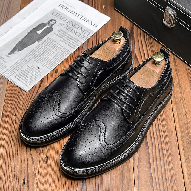 Shoes - White Derby Lace-Up Stylish Men's Leather Brogue