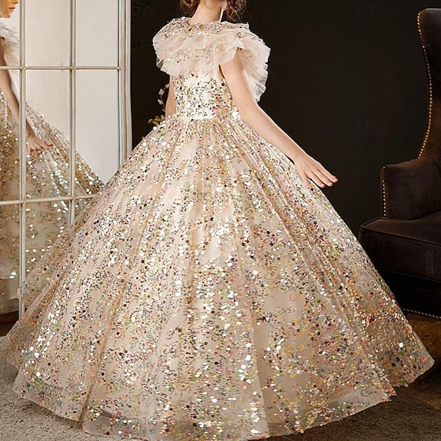 Solid 3/4 Dress Color Party Flower Girls' Kids Girl