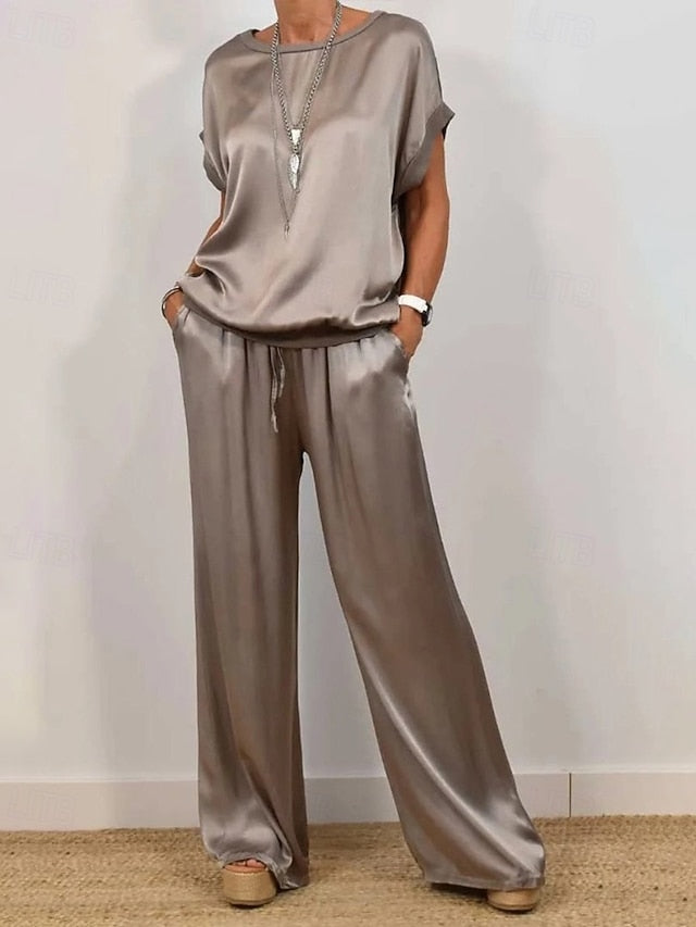 Women's Pants Sets Bolero Top Short Sleeve Crew Neck Plain