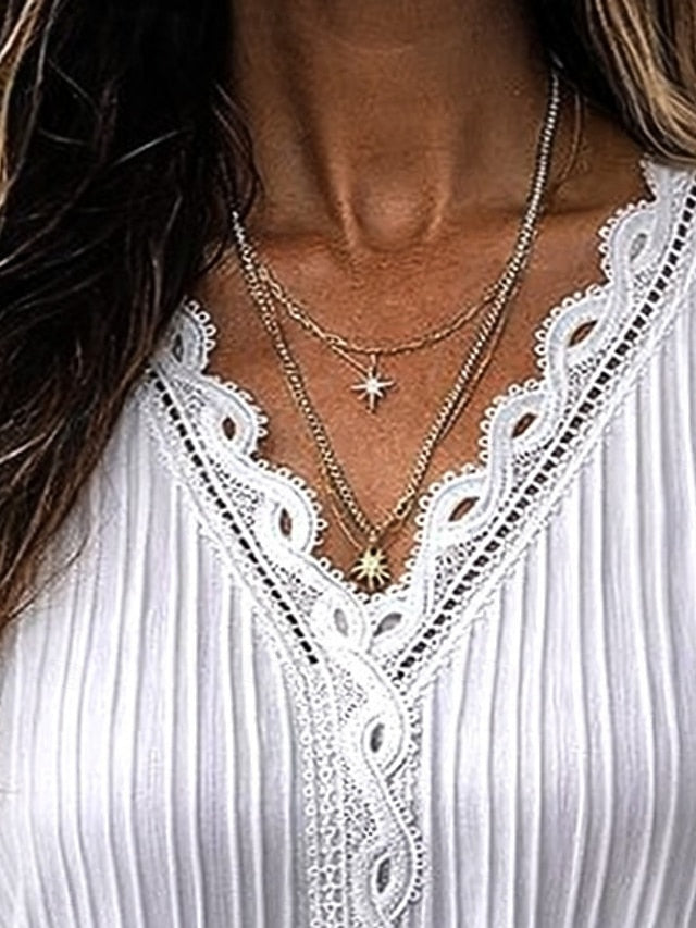 Women's Lace Shirt Blouse Lace Patchwork Solid Color