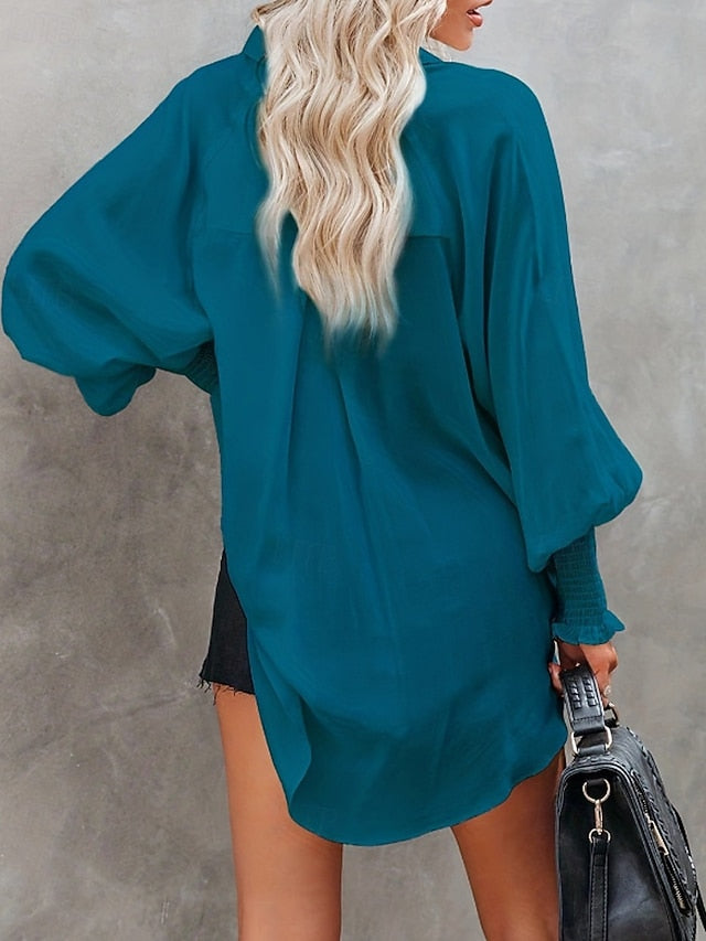 Women's Shirt Blouse Buttons Plain Striped Casual Long