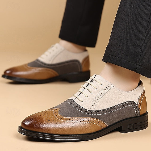 Classic Oxford Shoes Brogue and Men's Gray Brown