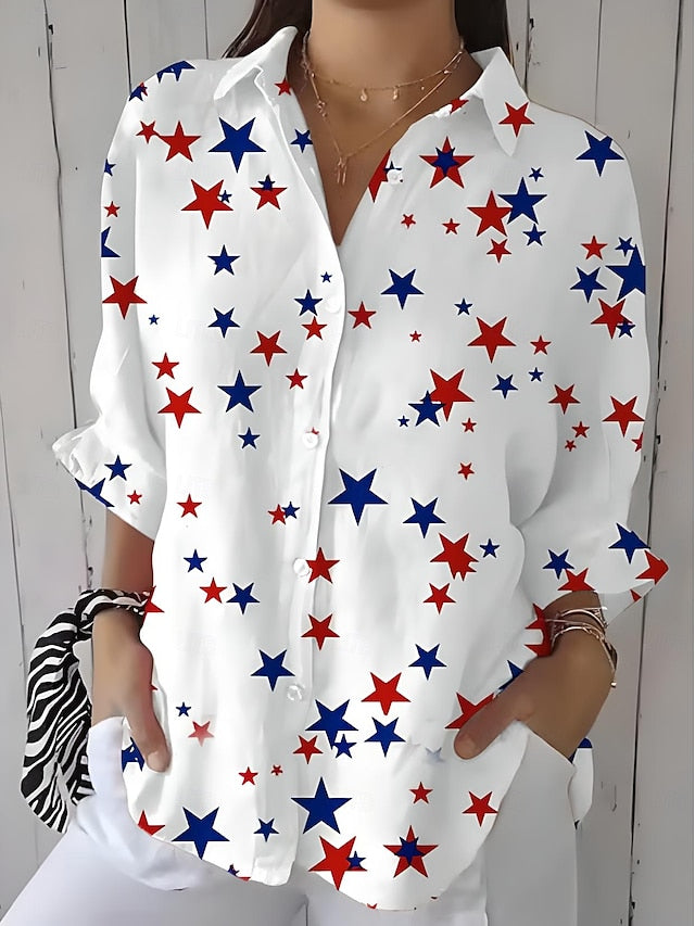 Women's Patriotic Shirt Graphic Flag Star Vintage Tropical