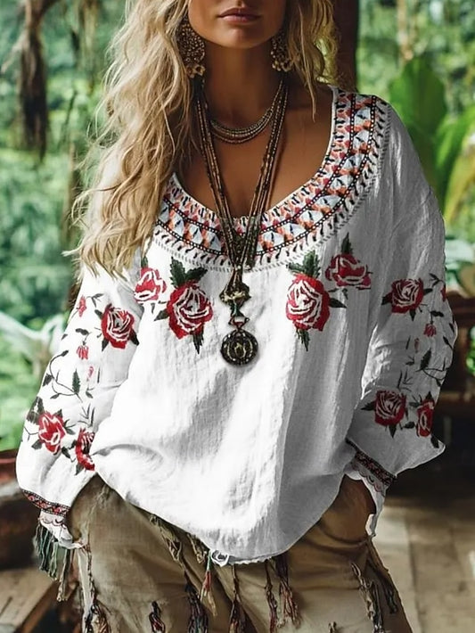 Women's Shirt Boho Shirt Blouse Print Floral Graphic