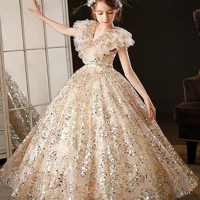 Solid 3/4 Dress Color Party Flower Girls' Kids Girl