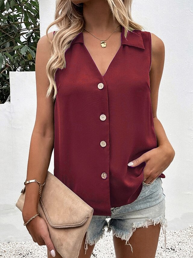Women's Camisole Tank Top Buttons Solid Color Daily Stylish