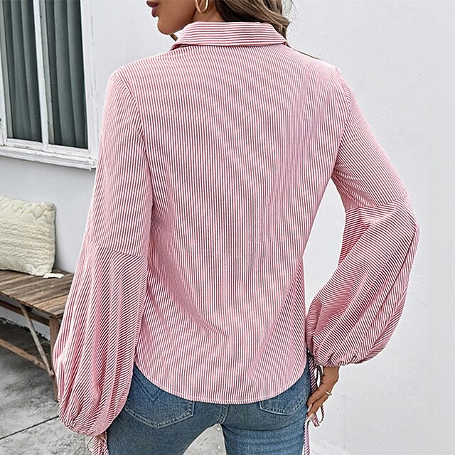 Women's Casual Shirt Button Up Shirt Blouse Drawstring