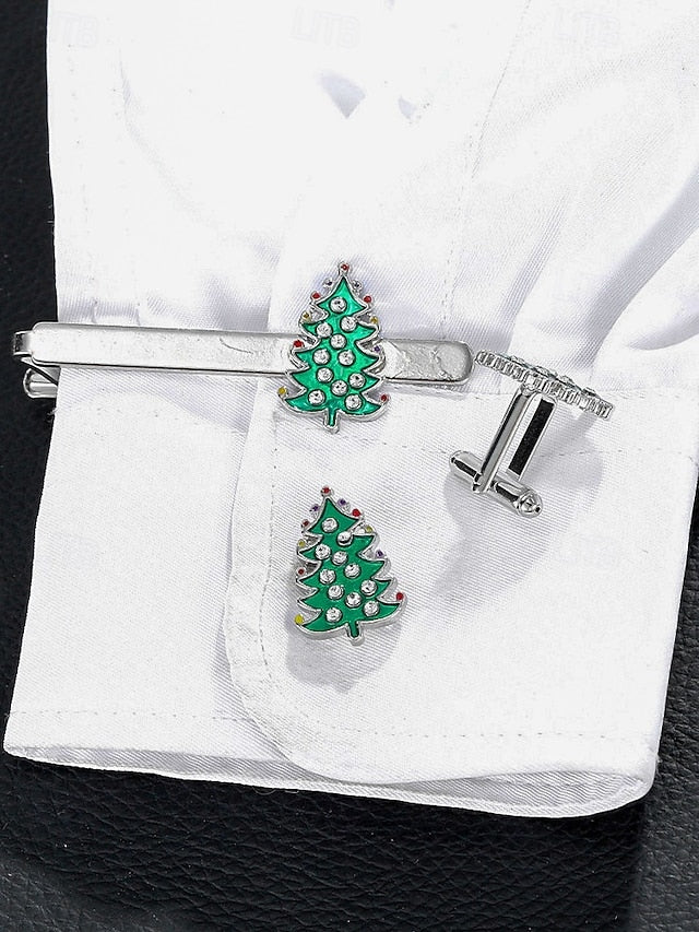 - Tie Men's Christmas and Clip Festive Tree Cufflinks Set