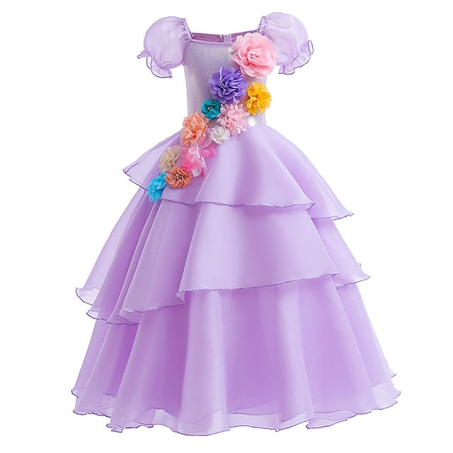 Princess Encanto Isabela Flower Madrigal Dress Girl Fairytale