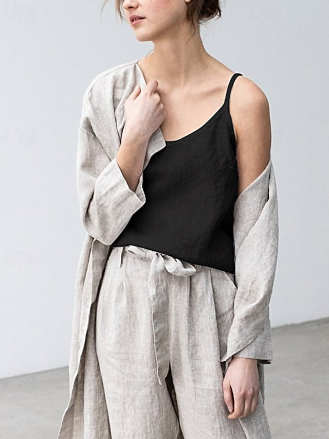 Women's Cotton Linen Shirts Cotton Linen Vest Blouse