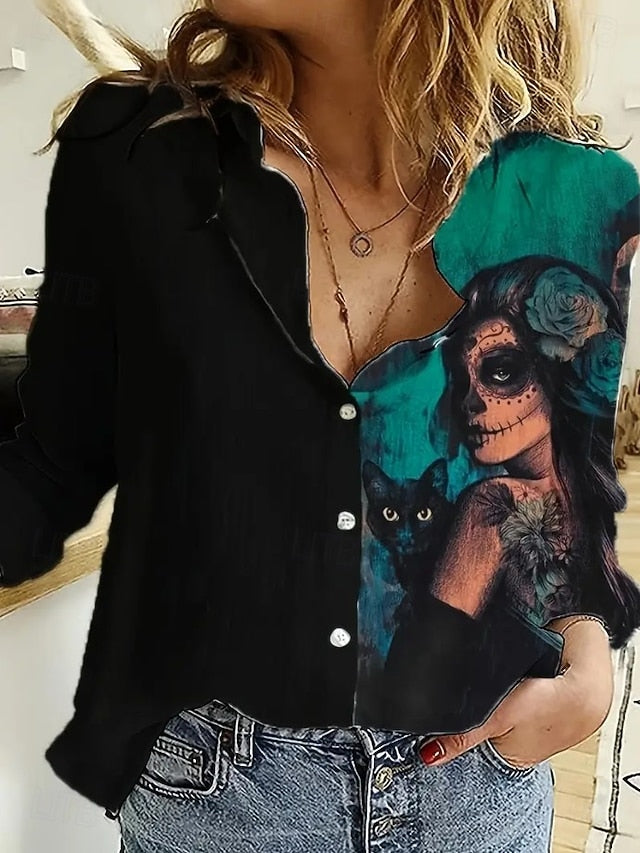 Women's Shirt Linen Like Breathable Lightweight Skulls
