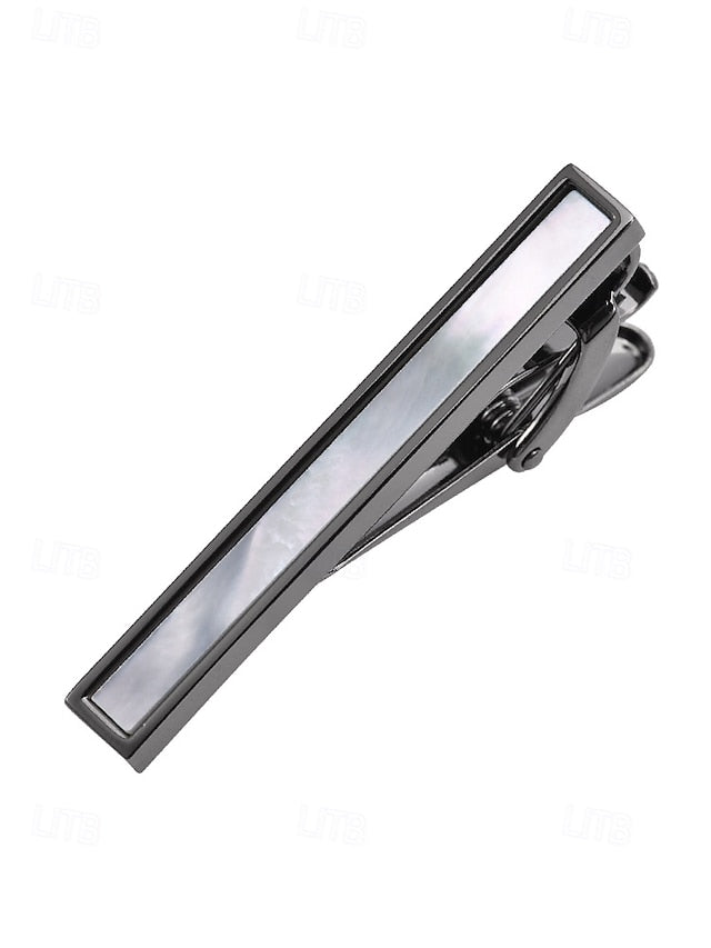 clip inlaid tie brass with of Men's pearl mother and