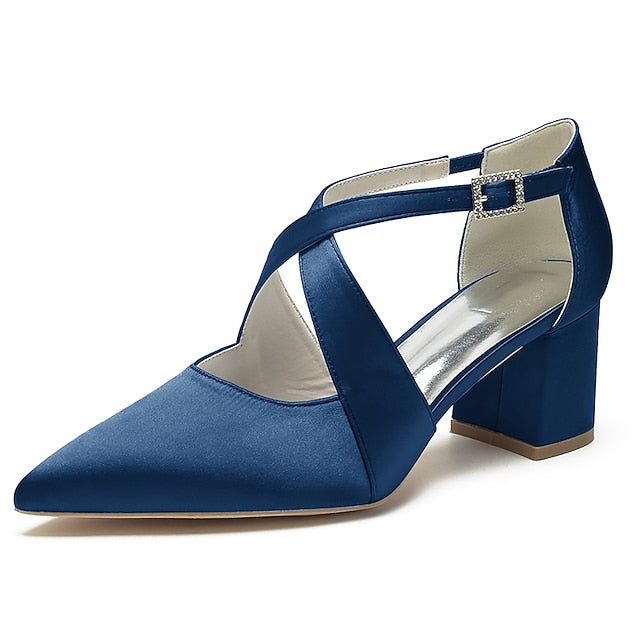 Heels Toe Satin – Pointed Women's Elegant Block White