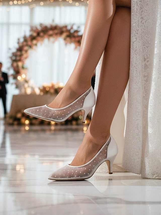 Shoes Mesh and Women's Polka with Low Dot White Wedding