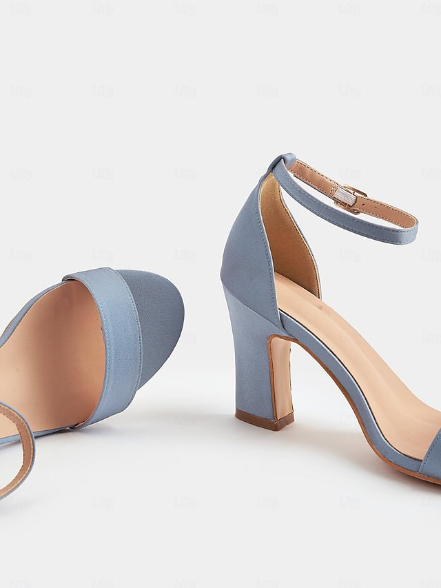 Women's Open Strap Toe Blue Ankle Light High Sandals - Heel
