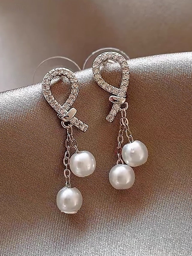 rhinestone earrings with imitation Women's pearl teardrop