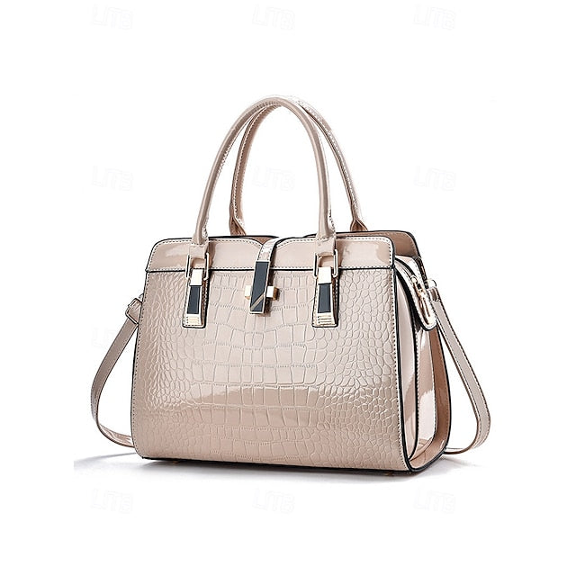Sac à main femme en cuir verni imitation croco bordeaux