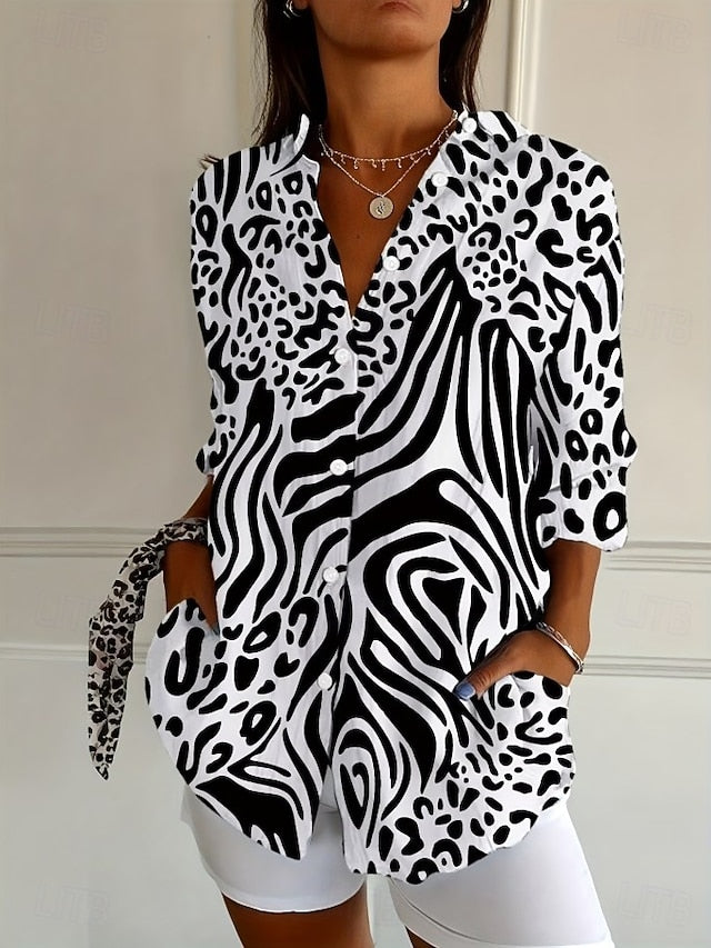 Women's Shirt Blouse Patchwork Buttons Print Graphic