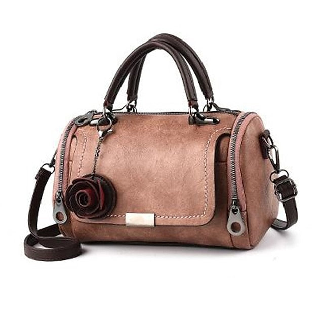 Vintage-Style Floral Handbag Women's Faux with Leather