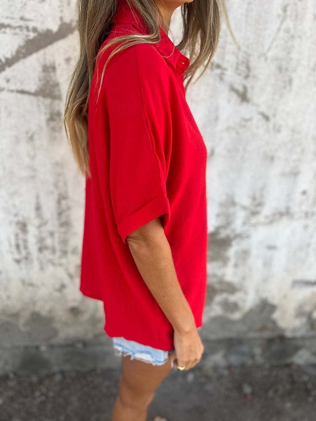 Women's Shirt Buttons Plain Basic Modern Half Sleeve Shirt