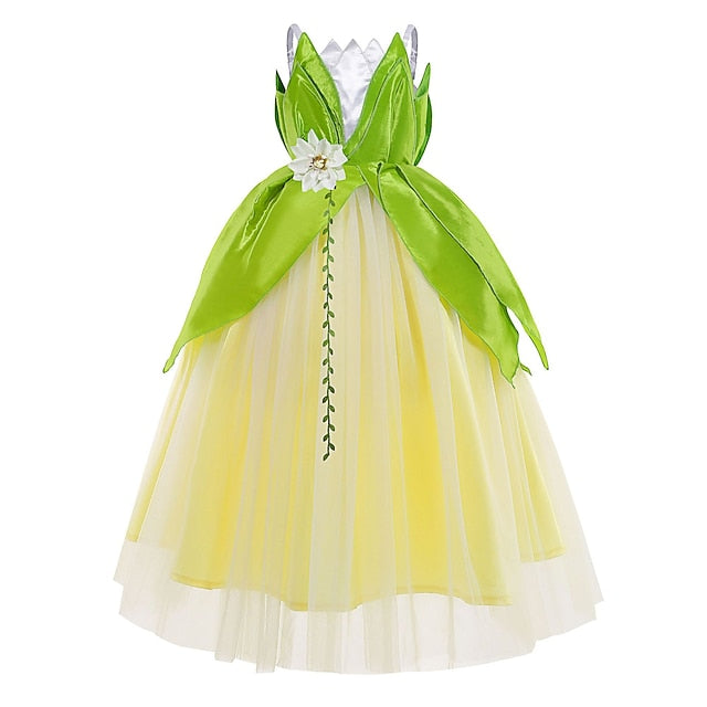 Girl Tinker Tiana Fairytale Flower Dress Princess Theme Bell