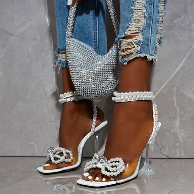 Pearl-Embellished High Women's Clear Heel – Sandals