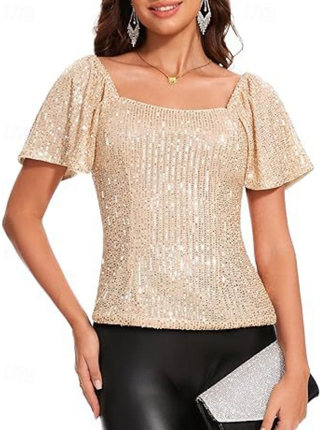 Women's T Shirt Tee Top Sequins Plain Elegant Fashion Short