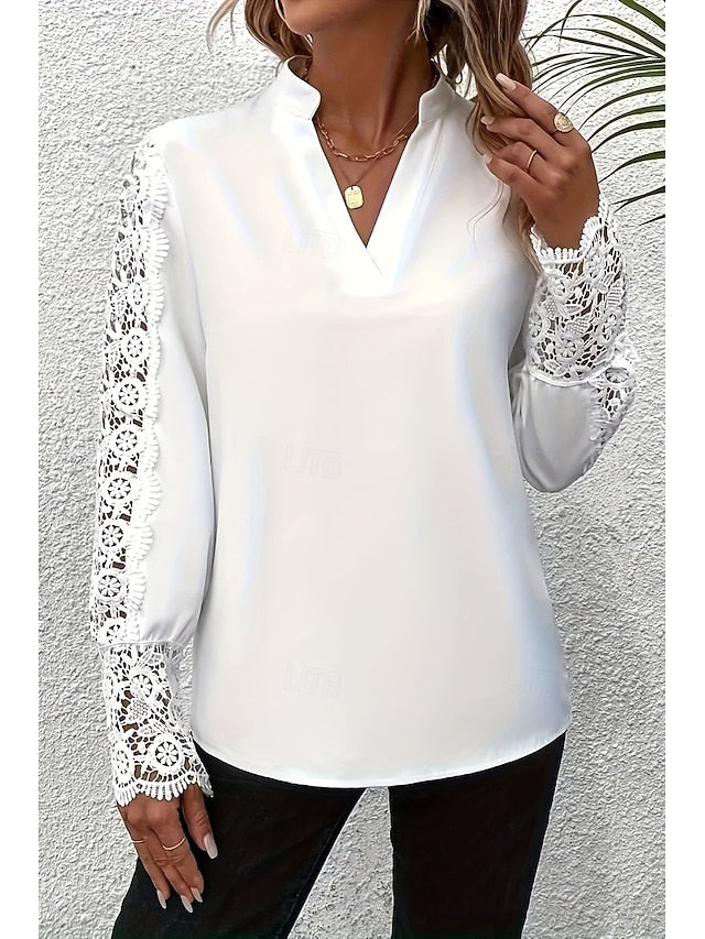 Women's Shirt Lace Plain Daily Stylish Casual Long Sleeve V