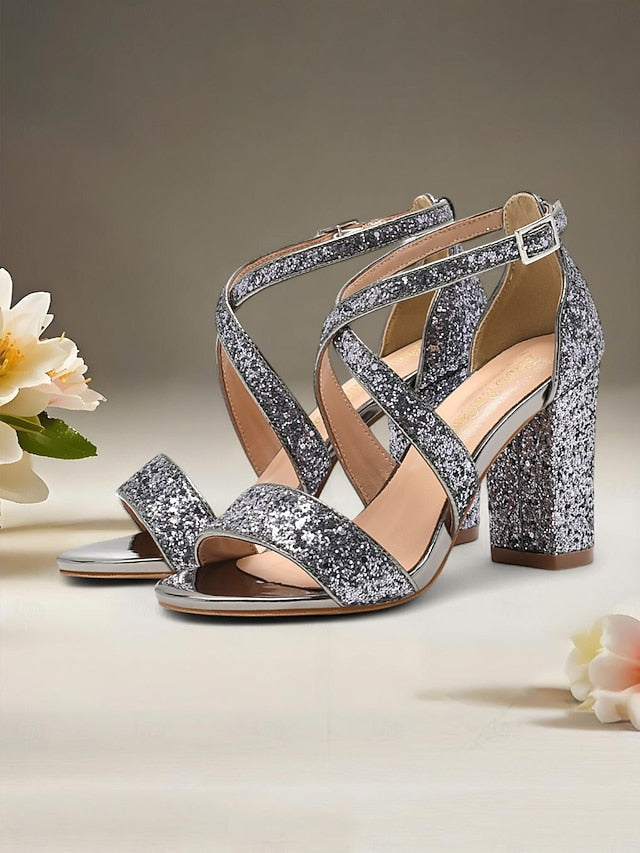 Sandals Block Women's Heel Gold Glitter