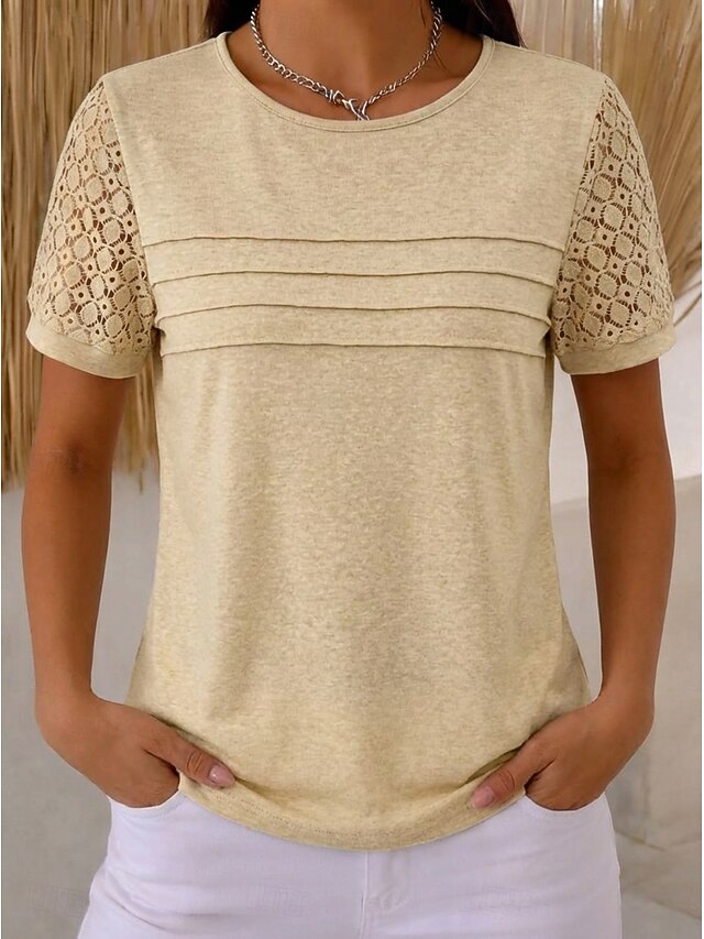 Women's Blouse Lace Tops Lace Pleated Plain Stylish Modern