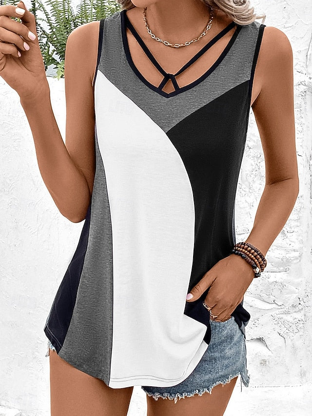 Women's Tank Top Eyelet Color Block Graphic Color Block