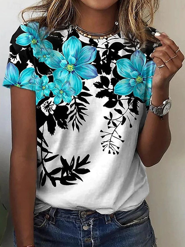 Women's T Shirt Print Floral Fashion Short Sleeve Round