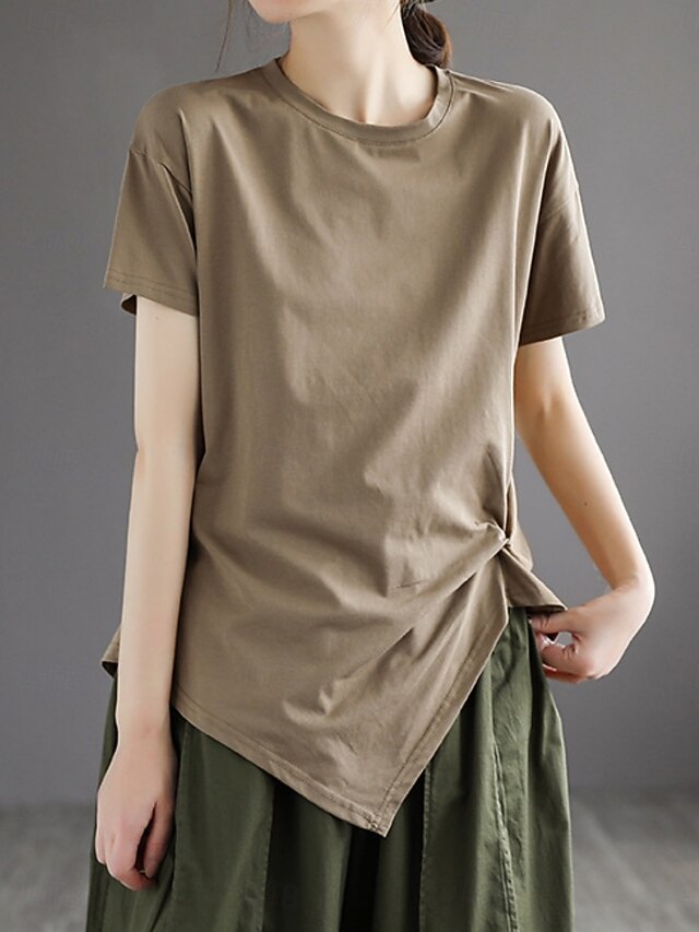 Women's T Shirt Ruched Solid Color Fashion Stylish Classic