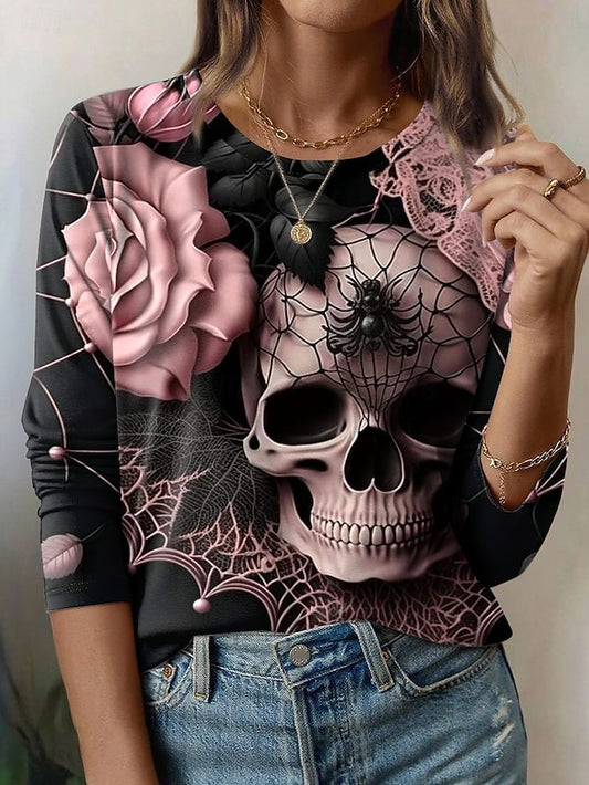 Women's T Shirt Skulls Graphic Fashion Casual Long Sleeve